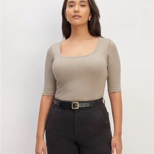 Everlane Luxe Rib Scoop Neck Tee in Tan Size L